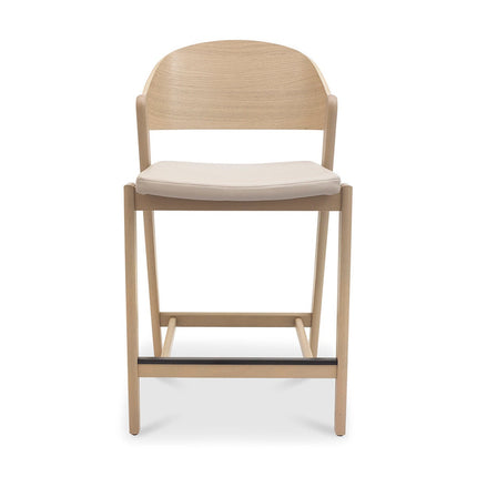 Bentley Designs Vega Scandi Light Oak Beige Leather Bar Stool – view 5