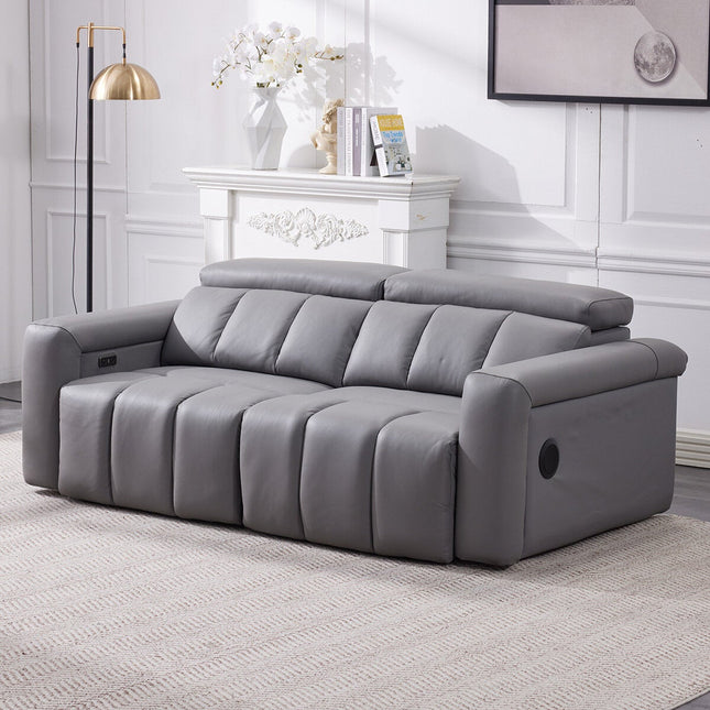 Dallas Grey Leather Power Sliding 3 Seater Sofa