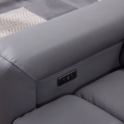 Dallas Grey Leather Power Sliding 3 Seater Sofa – view 5