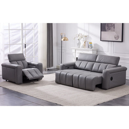 Dallas Grey Leather Power Sliding 3 Seater Sofa – view 8