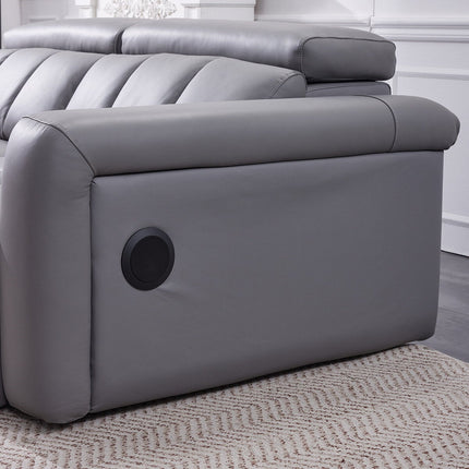 Dallas Grey Leather Power Sliding 3 Seater Sofa – view 6