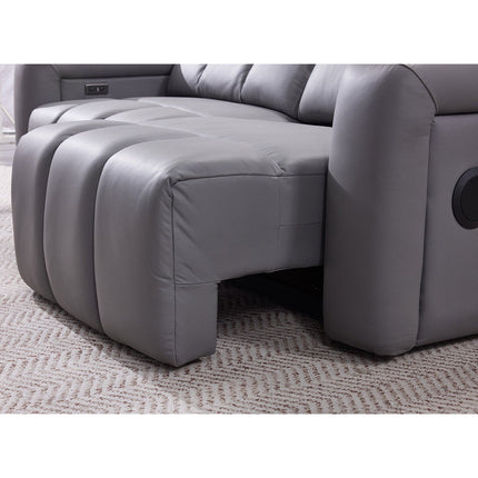 Dallas Grey Leather Power Sliding 3 Seater Sofa – view 7