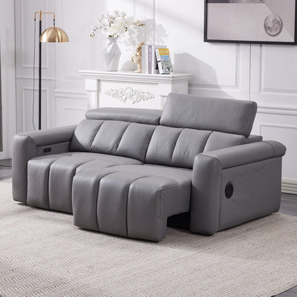 Dallas Grey Leather Power Sliding 3 Seater Sofa – view 3