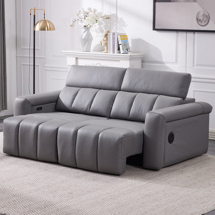 Dallas Grey Leather Power Sliding 3 Seater Sofa – view 4