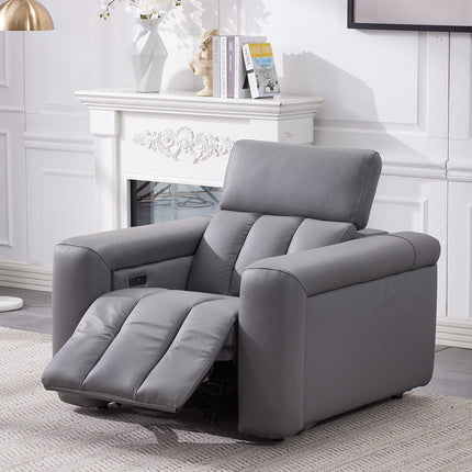 Dallas Grey Leather Power Recliner Armchair – view 3