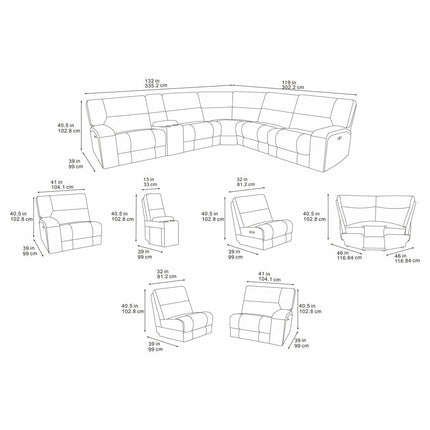 Excalibur Grey Fabric 6 Piece Power Reclining Sectional Sofa – view 2