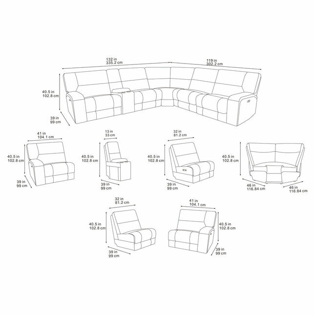 Excalibur Grey Fabric 6 Piece Power Reclining Sectional Sofa – view 2