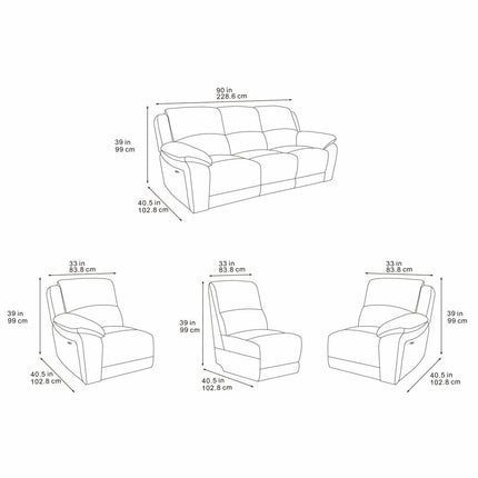 Belagio Blue Fabric Power Recliner 3 Seater Sofa – view 2