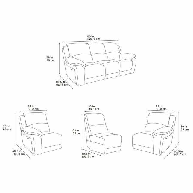 Belagio Blue Fabric Power Recliner 3 Seater Sofa – view 2