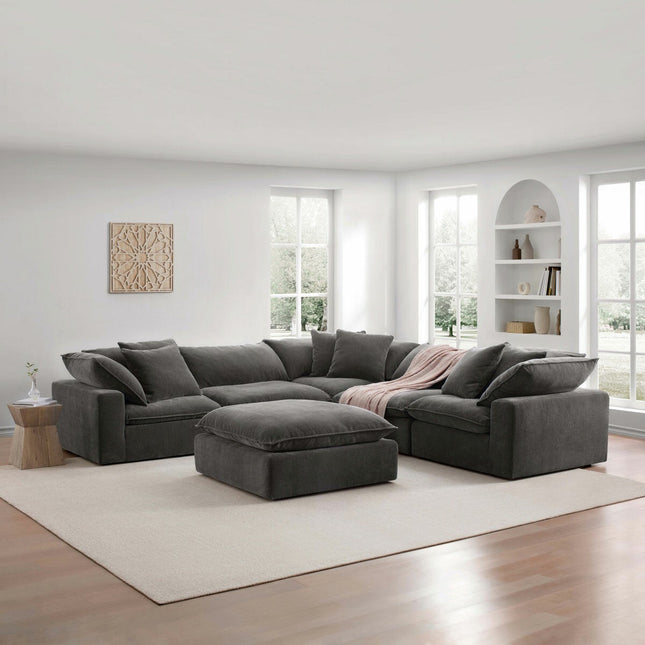 Aiden & Ivy Sereen Dark Grey Fabric 6 Piece Modular Sofa