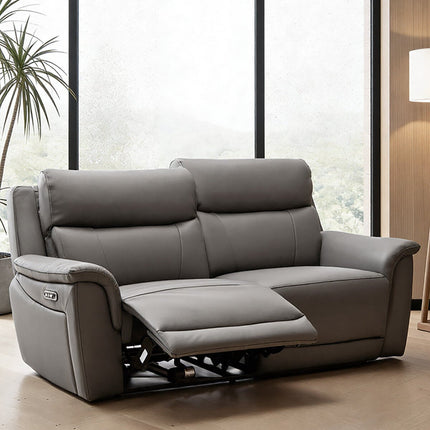 Oscar Grey Leather Power Reclining Large 2 Seater Sofa with Power Headrest – view 3
