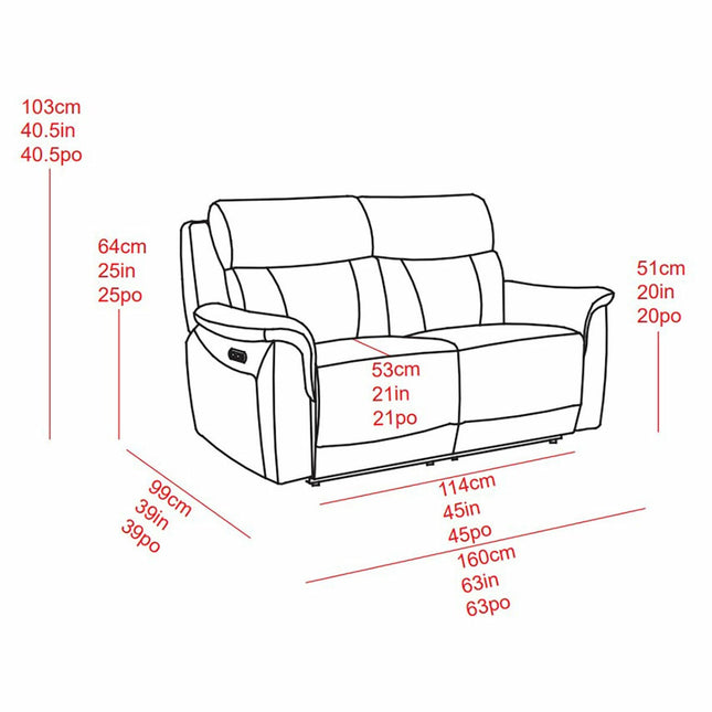 Oscar Grey Leather Power Reclining 2 Seater Sofa with Power Headrest – view 2
