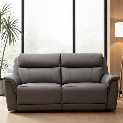 Oscar Grey Leather Power Reclining Large 2 Seater Sofa with Power Headrest – view 4