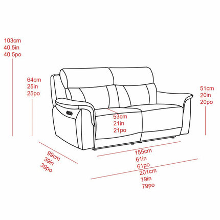 Oscar Grey Leather Power Reclining Large 2 Seater Sofa with Power Headrest – view 2