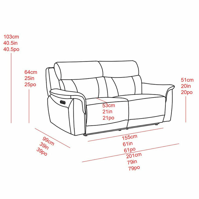 Oscar Grey Leather Power Reclining Large 2 Seater Sofa with Power Headrest – view 2