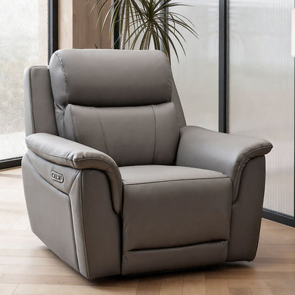 Oscar Grey Leather Power Reclining Armchair with Power Headrest