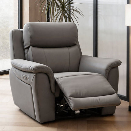 Oscar Grey Leather Power Reclining Armchair with Power Headrest – view 3