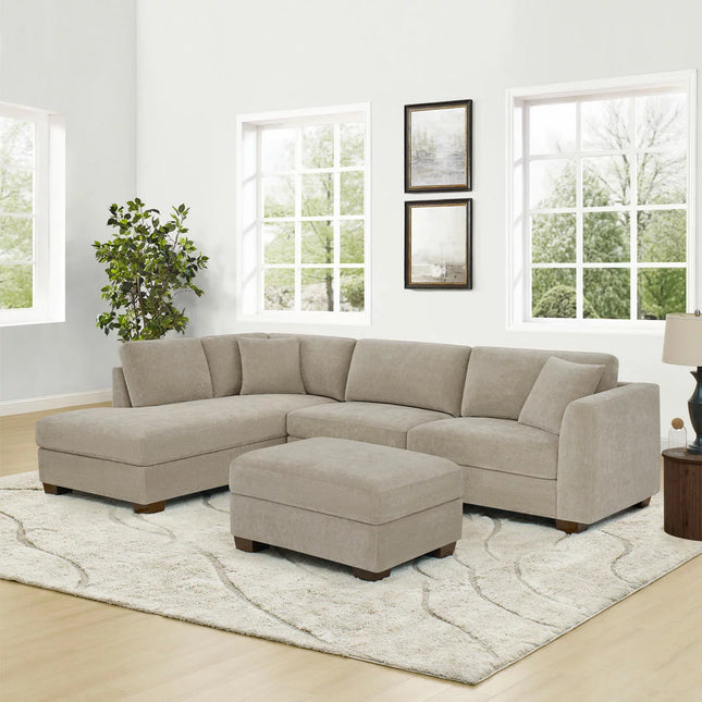 Thomasville Walsen Grey Fabric Corner Sofa with Storage Ottoman in 2 Configurations
