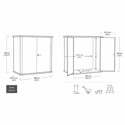 Keter Cortina 6ft 4" x 6ft 1" (1.9 x 0.7m) 3,000 Litre Vertical Storage Shed – view 2