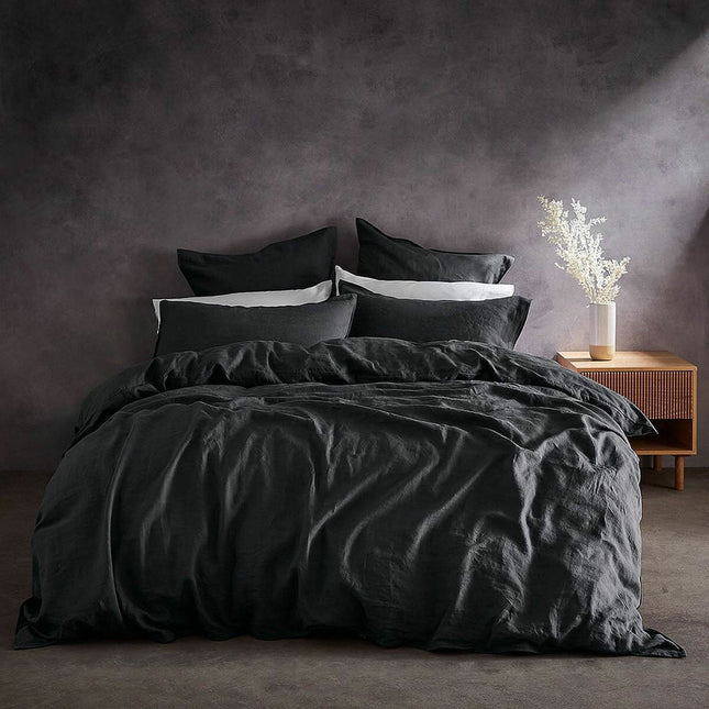 Lazy Linen 100% Washed Charcoal Linen Fitted Sheet in 3 Sizes – view 2
