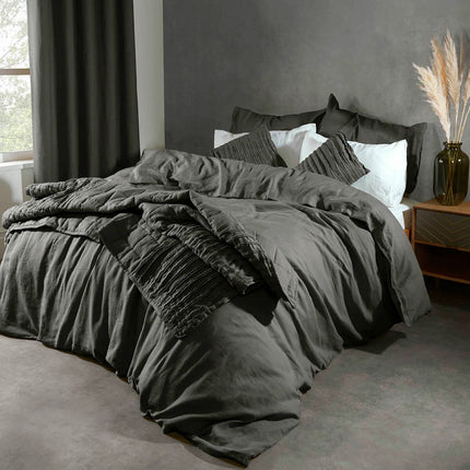 Lazy Linen 100% Washed Charcoal Linen Duvet Cover Set in 3 Sizes – view 2