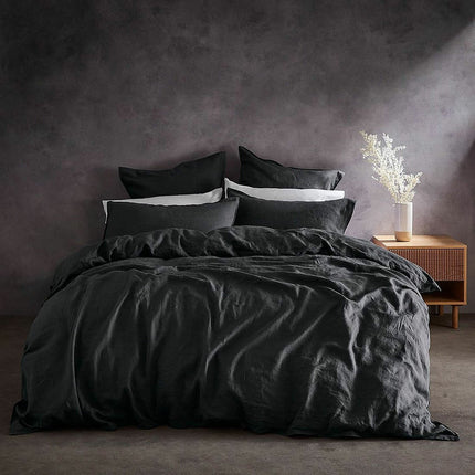 Lazy Linen 100% Washed Charcoal Linen Duvet Cover Set in 3 Sizes