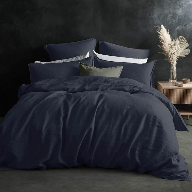 Lazy Linen 100% Washed Navy Linen Fitted Sheet in 3 Sizes – view 2