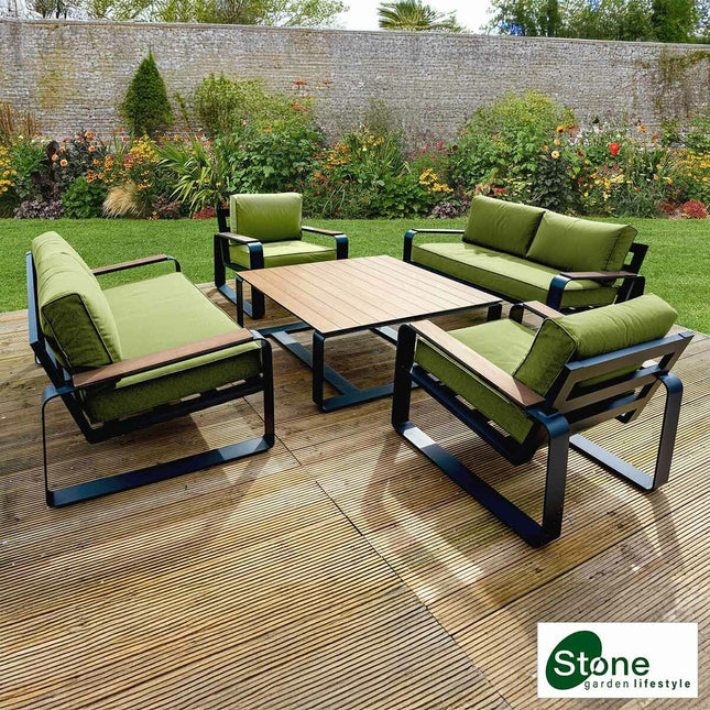 Stone Garden 5 Piece Deep Seating Patio Set in Green
