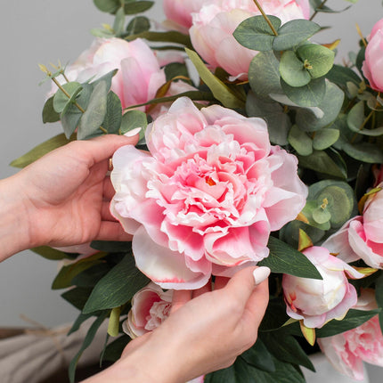 Artificial Peony & Eucalyptus Bouquet in Vase in 2 Colours – view 6
