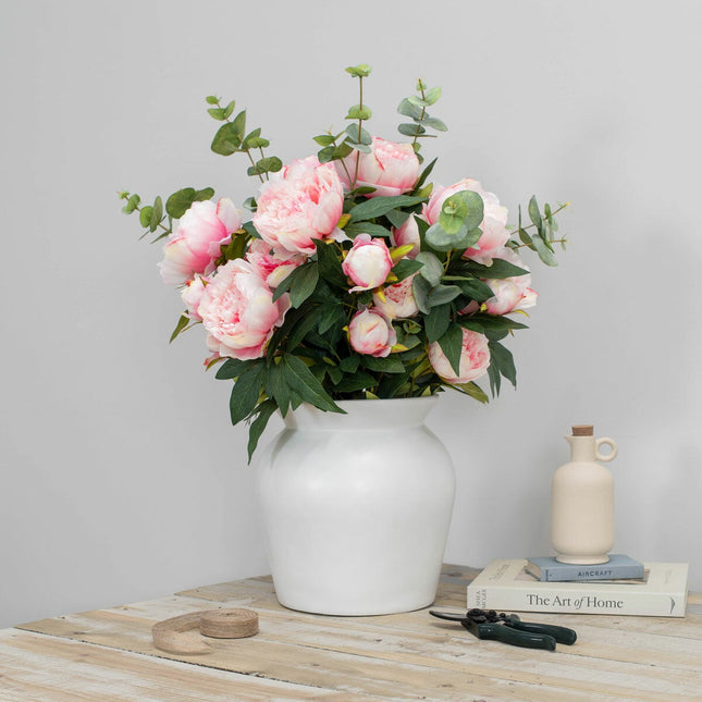 Artificial Peony & Eucalyptus Bouquet in Vase in 2 Colours – view 2
