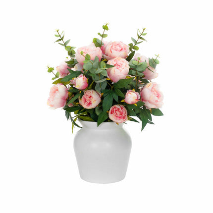 Artificial Peony & Eucalyptus Bouquet in Vase in 2 Colours – view 4