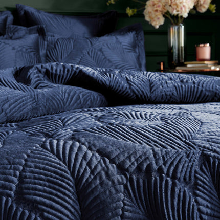 Paoletti Palmeria Velvet Navy Duvet Cover Set in 3 Sizes – view 2