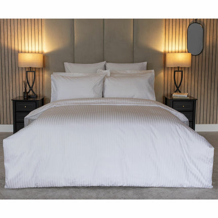 Belledorm 540 Thread Count Satin Stripe White Duvet Cover Set in 3 Sizes