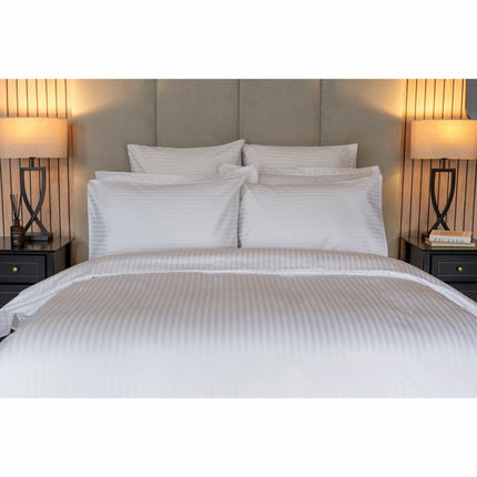 Belledorm 540 Thread Count Satin Stripe White Duvet Cover Set in 3 Sizes – view 3
