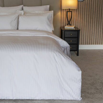 Belledorm 540 Thread Count Satin Stripe White Duvet Cover Set in 3 Sizes – view 4