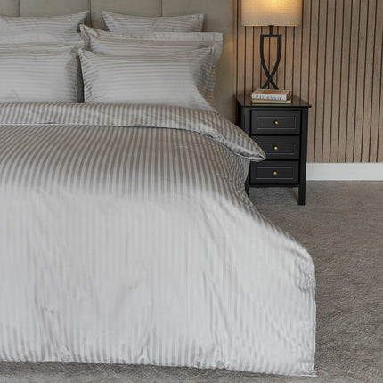 Belledorm 540 Thread Count Satin Stripe Grey Duvet Cover Set in 3 Sizes – view 4