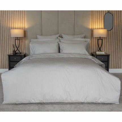 Belledorm 540 Thread Count Satin Stripe Grey Duvet Cover Set in 3 Sizes