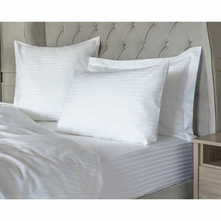 Belledorm 540 Thread Count Satin Stripe White Duvet Cover Set in 3 Sizes – view 5