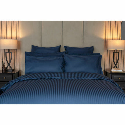 Belledorm 540 Thread Count Satin Stripe Navy Duvet Cover Set in 3 Sizes – view 3