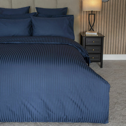 Belledorm 540 Thread Count Satin Stripe Navy Duvet Cover Set in 3 Sizes – view 4