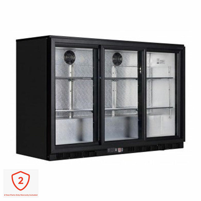 Contender RRG023 320L Commercial Sliding Triple Door Bottle Cooler, C Rated in Black