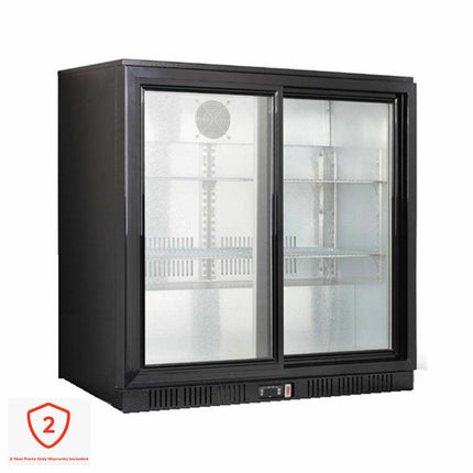 Contender RRG021 Commercial 220L Sliding Double Door Bottle Cooler, C Rated in Black