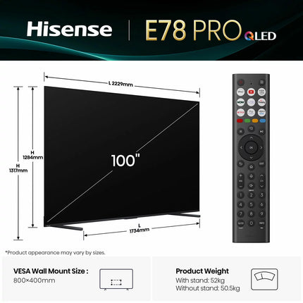 Hisense 100E78QTUK PRO 100 Inch QLED Smart TV