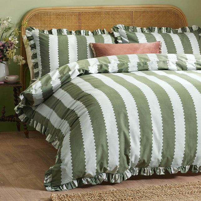 Wylder Birdie Green Stripe Duvet Cover Set, in 4 Sizes – view 2