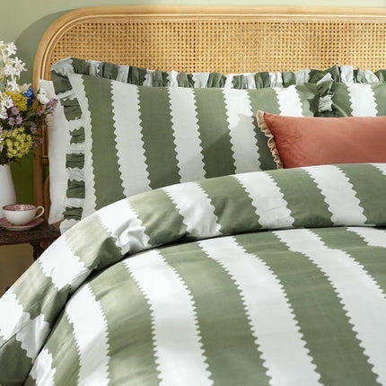 Wylder Birdie Green Stripe Duvet Cover Set, in 4 Sizes – view 3