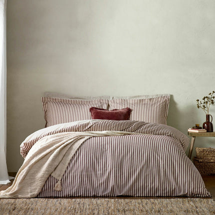 Yard Hebden 100% Cotton Burgundy Stripe Duvet Cover Set in 4 Sizes