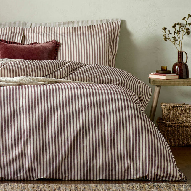 Yard Hebden 100% Cotton Burgundy Stripe Duvet Cover Set in 4 Sizes – view 2