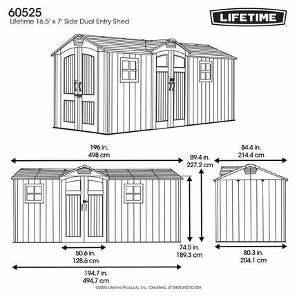Lifetime 16.5ft x 7ft (4.9 x 2m) Dual Entry Outdoor Storage Shed - Model 60525 – view 2