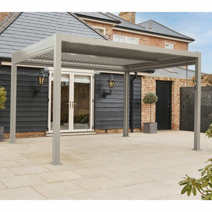 Alvivo 9ft 8" x 13ft 3" (3 x 4m) Beige Louvered Aluminium Pergola Bundle with 3 Pull-Down Screens – view 3