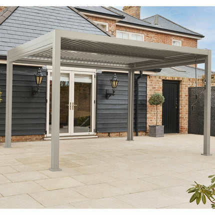 Alvivo 9ft 8" x 13ft 3" (3 x 4m) Beige Louvered Aluminium Pergola Bundle with 4 Pull-Down Screens – view 3